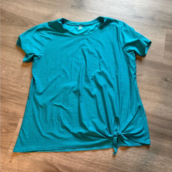Beyond Yoga Spacedye Teal Women's Top with Knot Detail - Picture 1 of 4